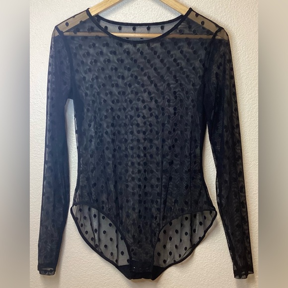 Source Unknown Tops - Bodysuit mesh polka dot long sleeve